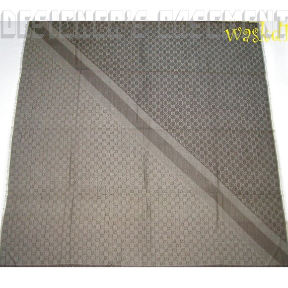 GUCCI brown & taupe GGWEB giant 55"- square wool & silk pashmina shawl scarf NWT - Picture 8 of 10